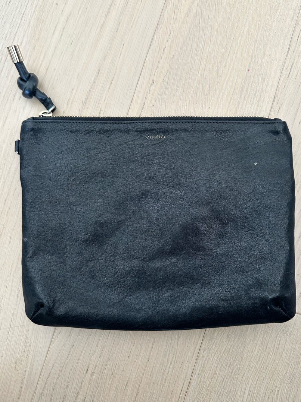 Vince Black Leather Zip Pouch